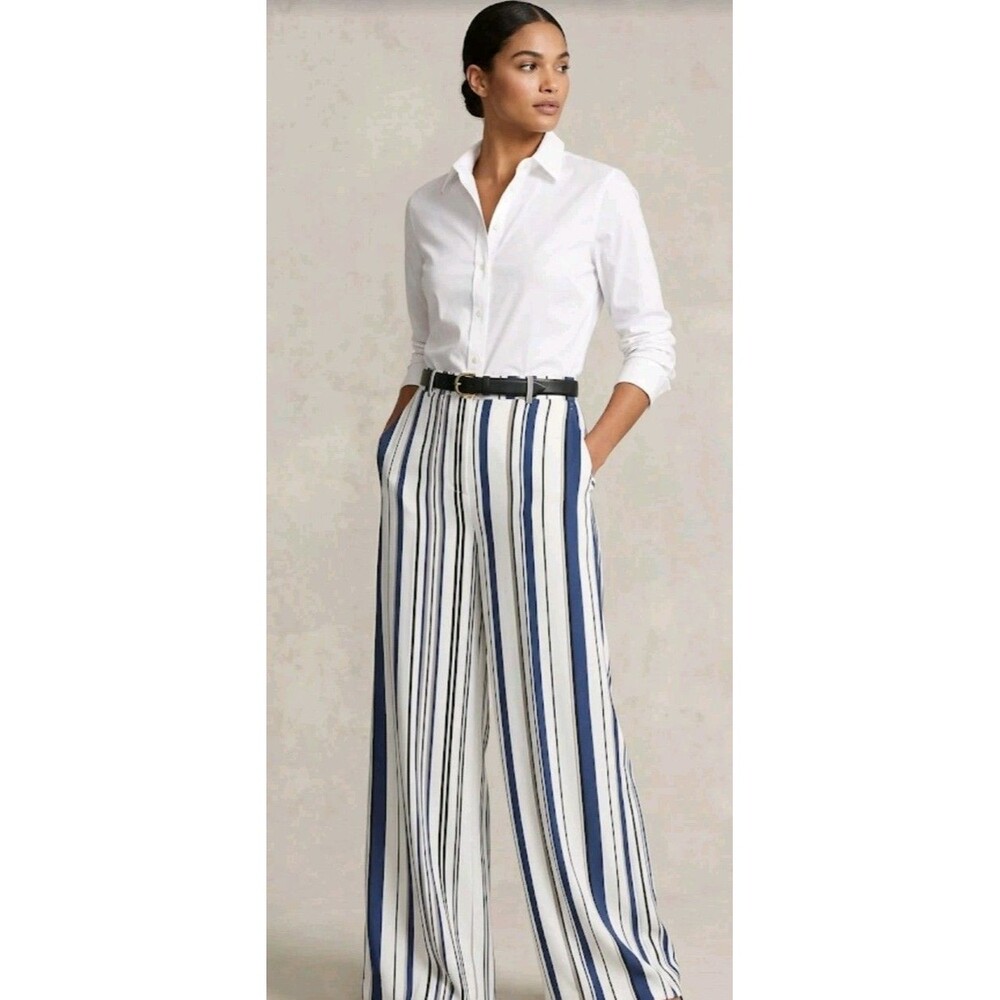 Chico's Pullon Pants Size OR US 4R W30 Striped Flare Leg Lyocell